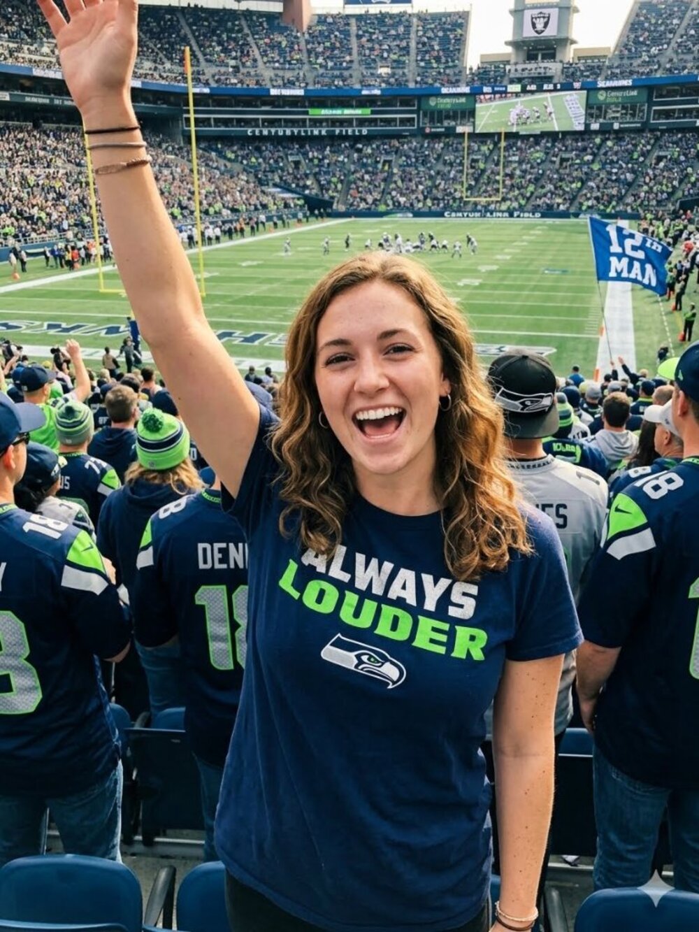 Seattle Seahawks "Always Louder" Graphic Tee - Navy - Womens 2XL